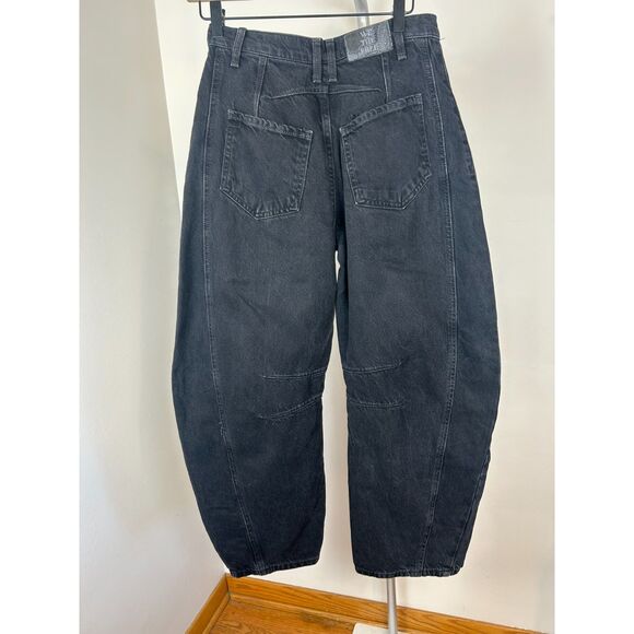 Free People We The Free Lucky You Mid Rise Barrel Jeans Black Size 25 Boho Black - Picture 1 of 4